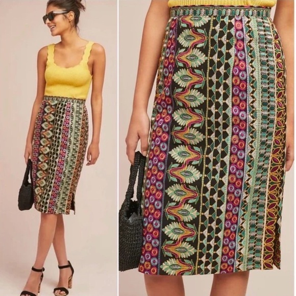 Anthropologie Dresses & Skirts - Anthropologie Vanessa Virginia Moroccan Nights Embroidered Pencil Skirt Size 12